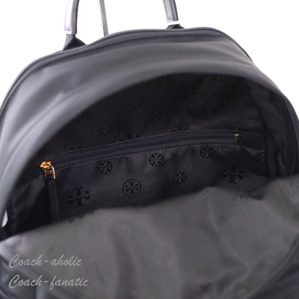 NWT Tory Burch Ella Logo Dual Zip Compartment Nylon Backpack in Black - Picture 12 of 13